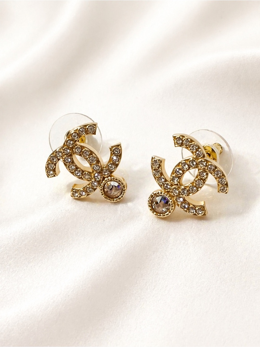 CHANEL Gold Crystal CC Earrings - Picture 2 of 4